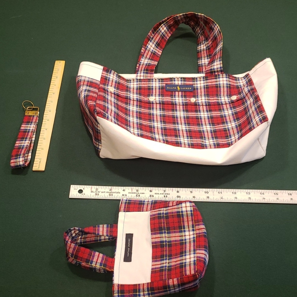 Ralph Lauren Red and White Plaid Tote Set